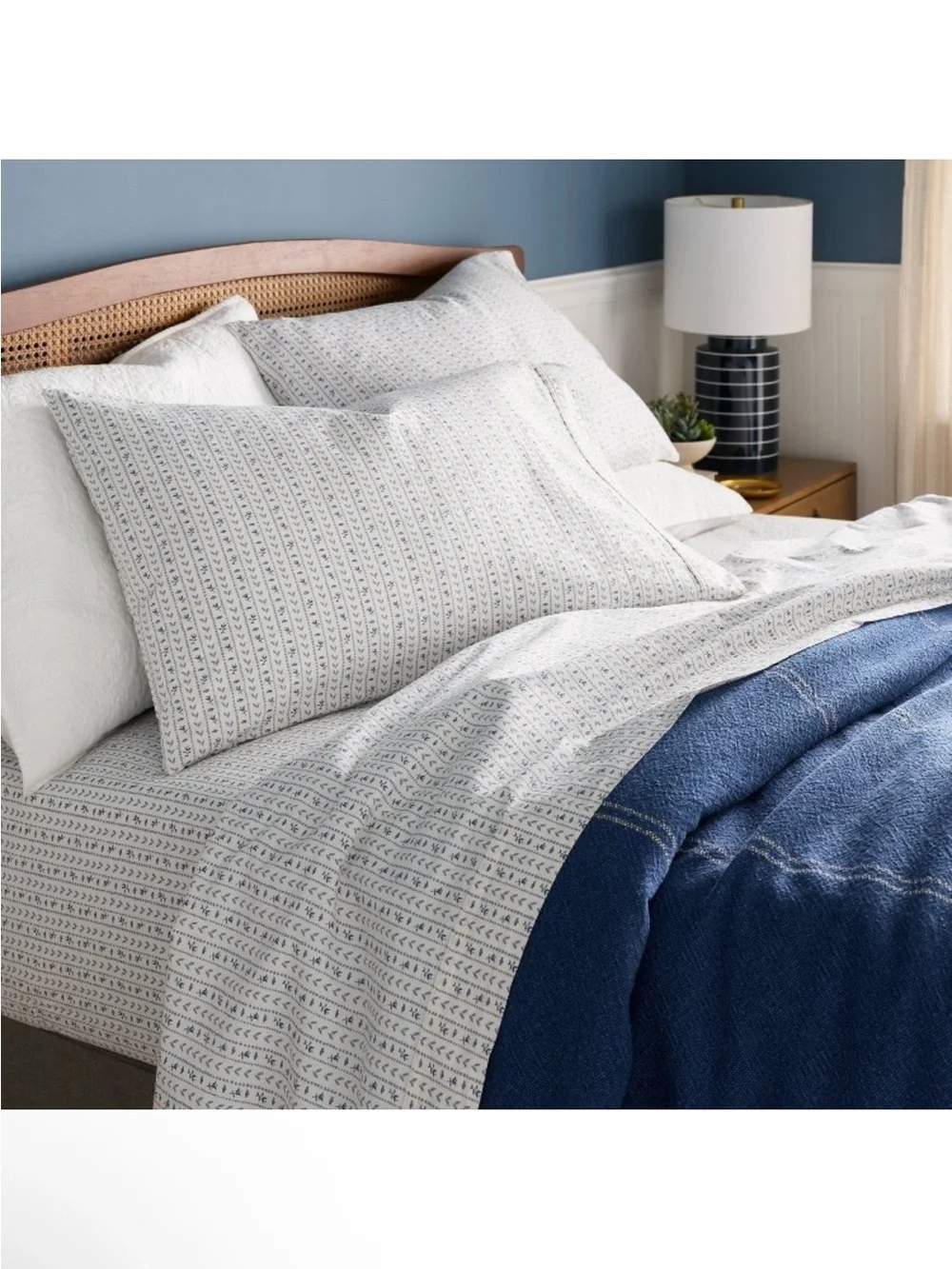 NWT Queen Organic Percale Printed Sheet Set Ivory Floral Stripe - Threshold